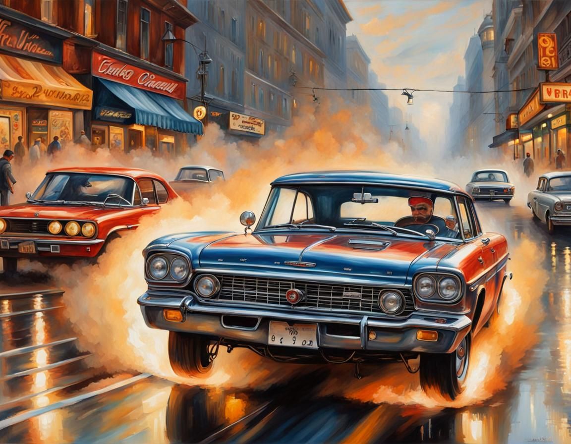 Drag Racing in Watercolor Style