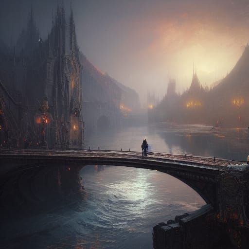 Enchanted Bridge Scene in Hyperdetailed Fantasy Art