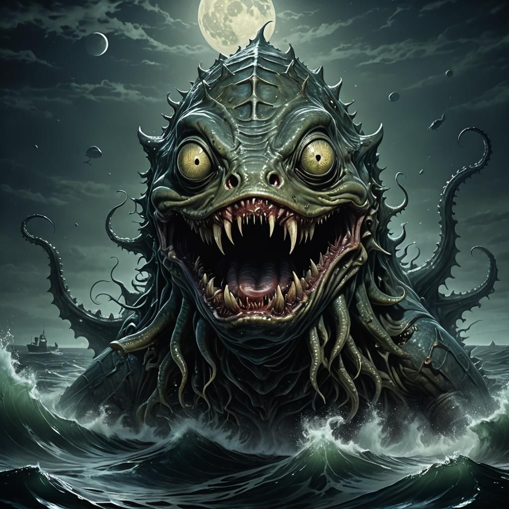 Photorealistic Deep One Emerges from Murky Depths