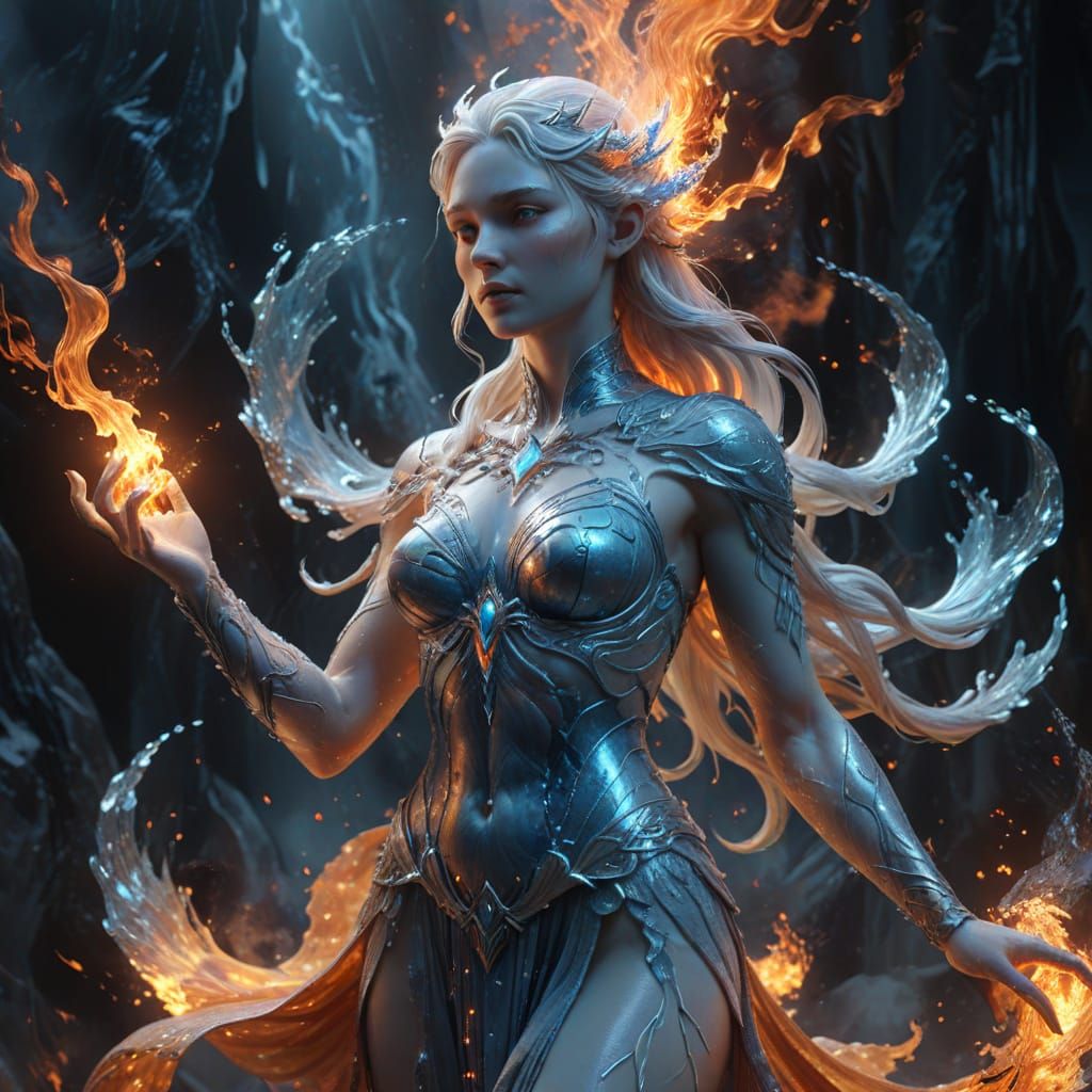 Ice and Fire Goddess in Ethereal Fantasy Art