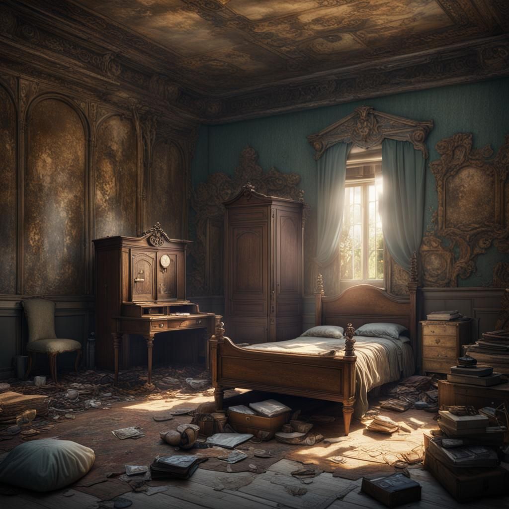 Abandoned Mansion Bedroom: Detailed Matte Painting