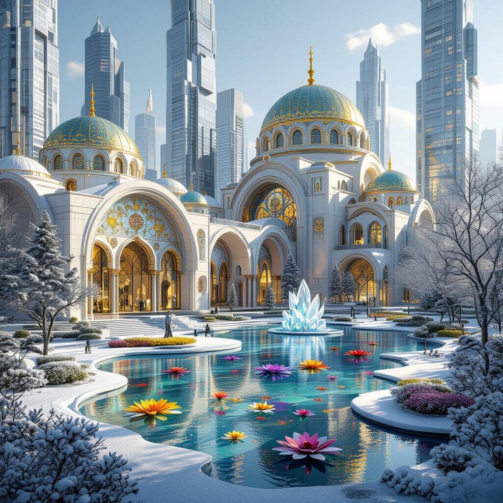 Futuristic Byzantine Park in Winter