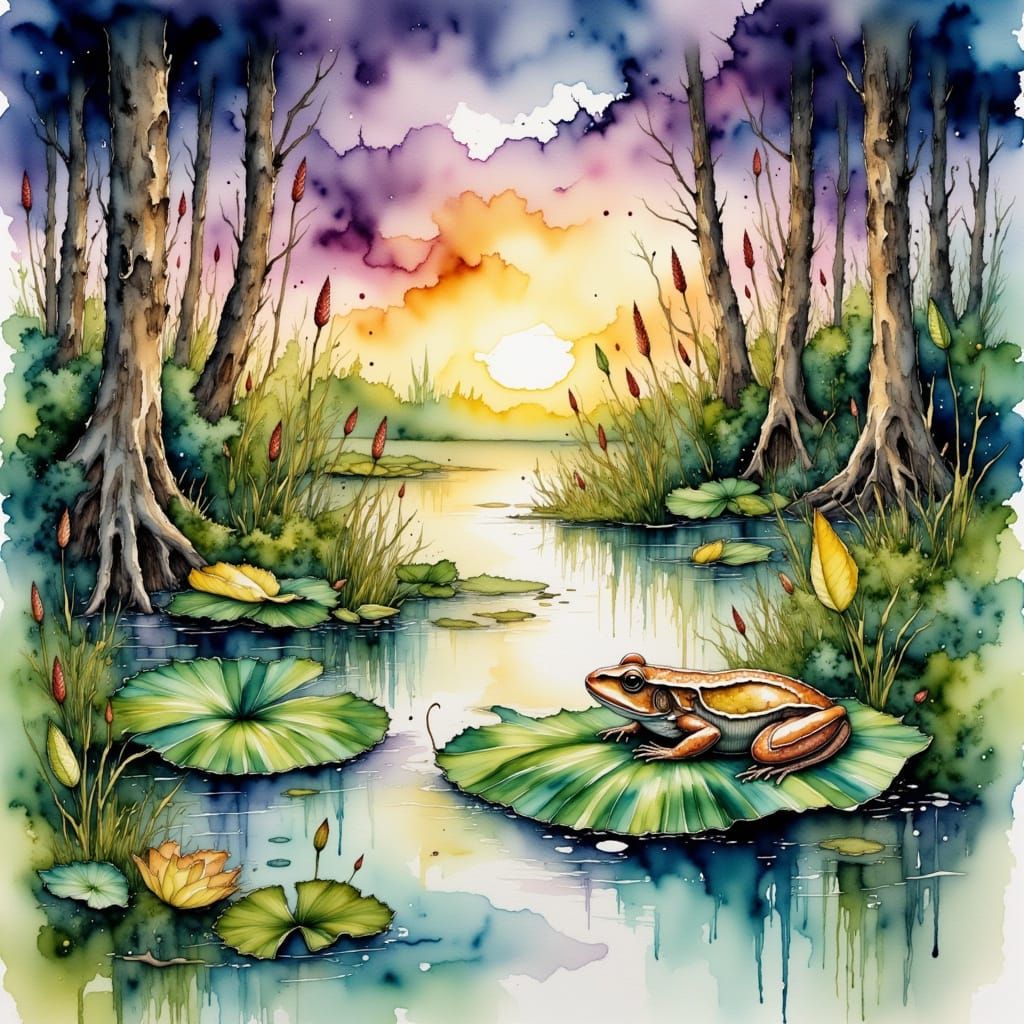 Green Swamp in Watercolor Alcohol Ink Style