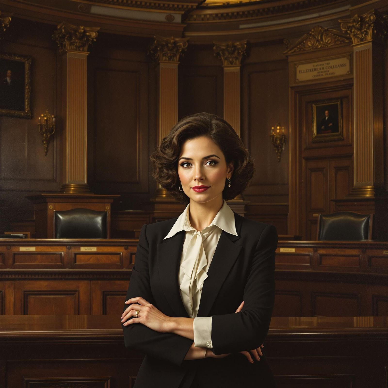 A Woman in Professional Attire Stands Confidently in a Tradi...