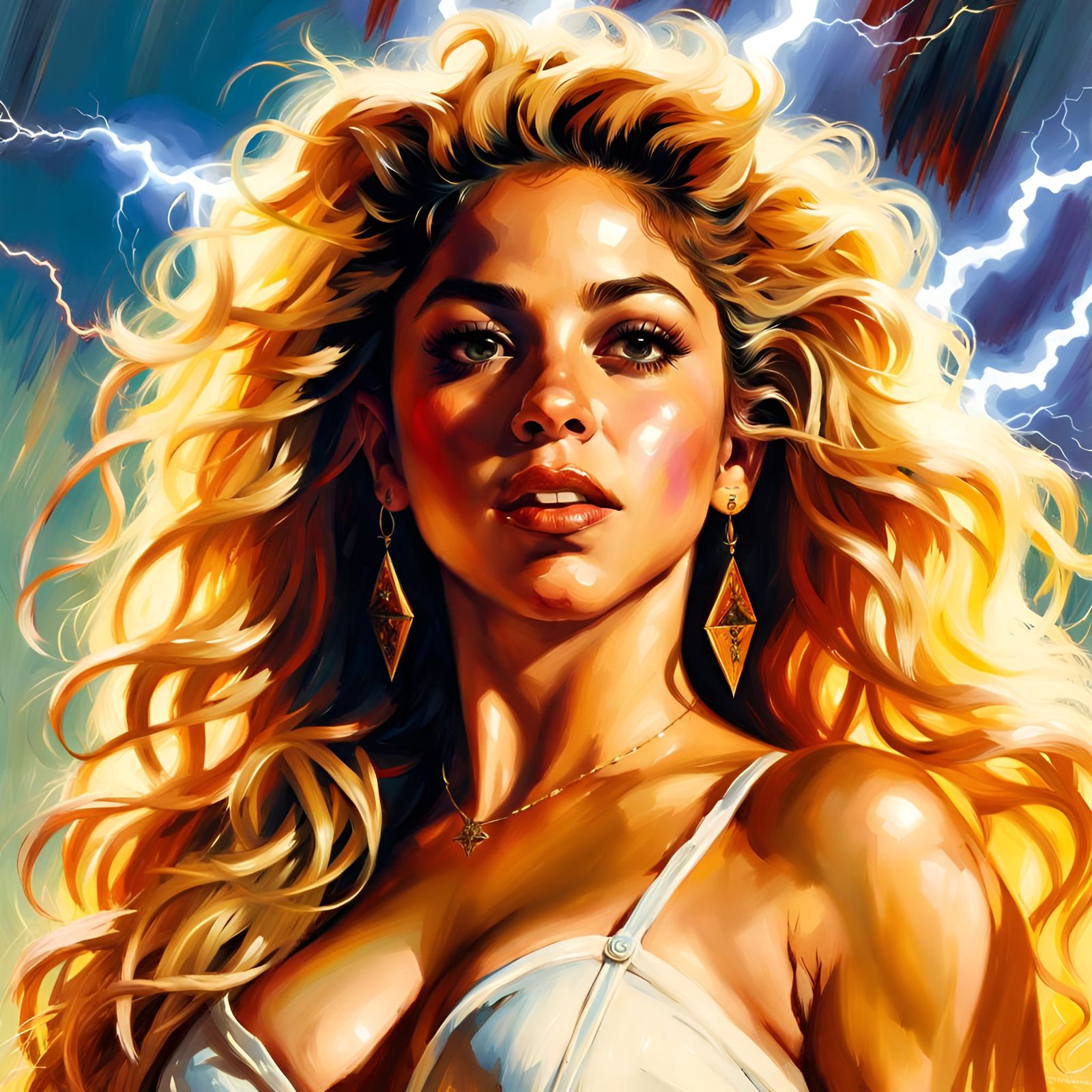 Shakira Portrait with Lightning in Pin-Up Style