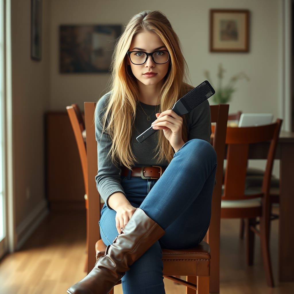 Photorealistic Portrait of Woman with Glasses and Jeans