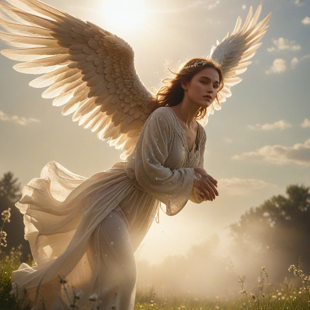 Serenely Soaring Angel in Hyperrealistic Photography