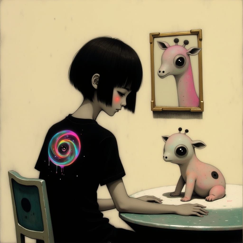 Enchanting Japanese Woman Surrounded by Whimsical Giraffe in...