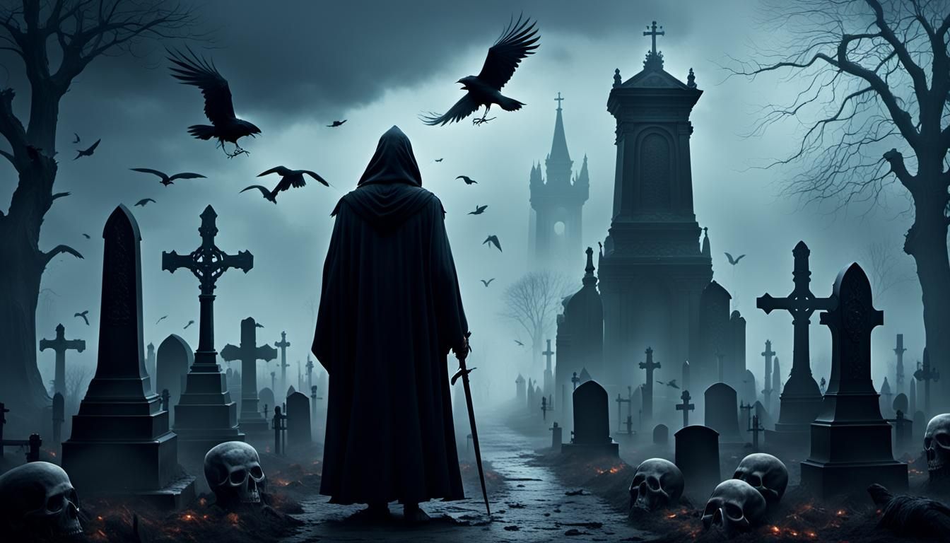 Grim Reaper in Graveyard Digital Matte Painting