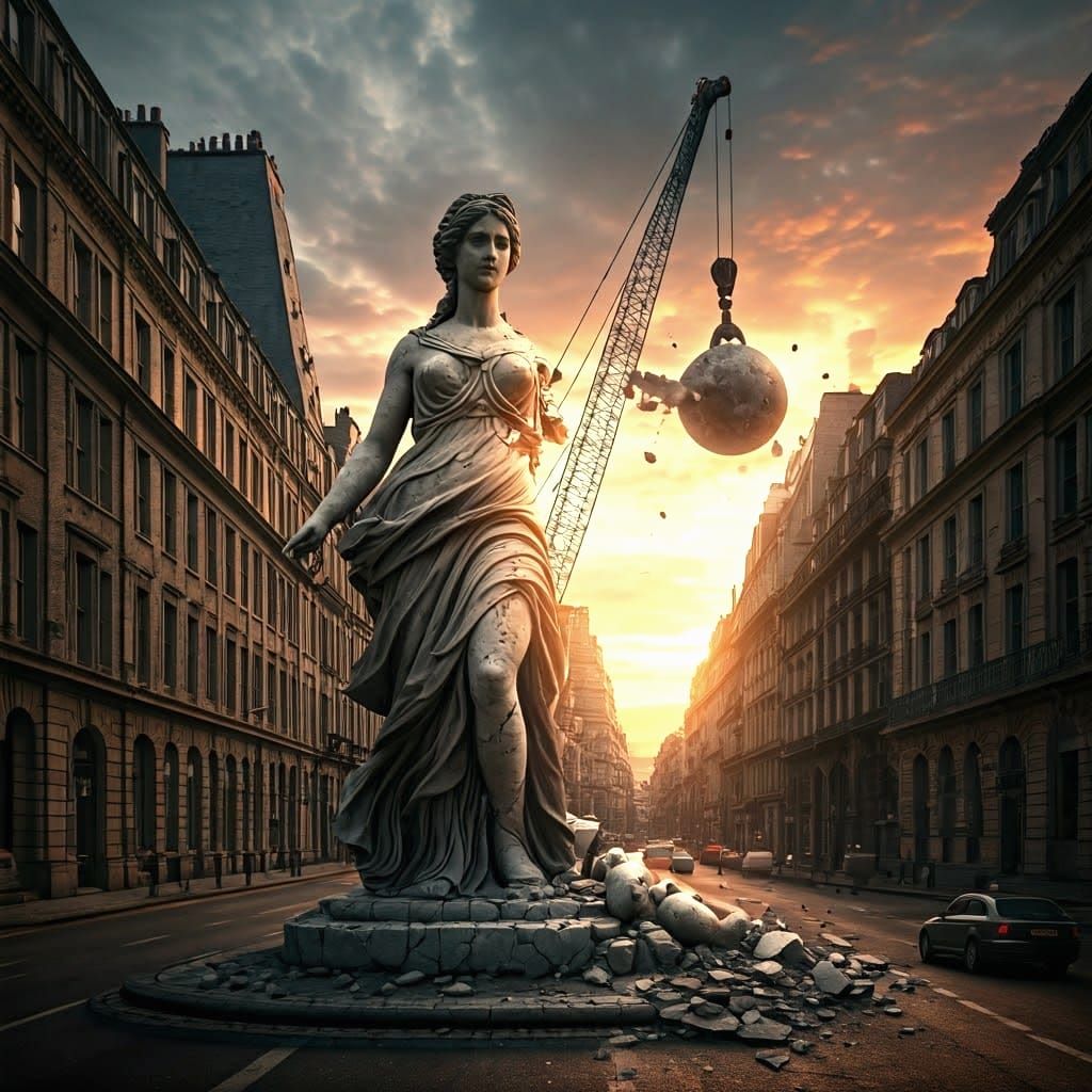 Destruction in Impressive Cityscape with a Female Figure