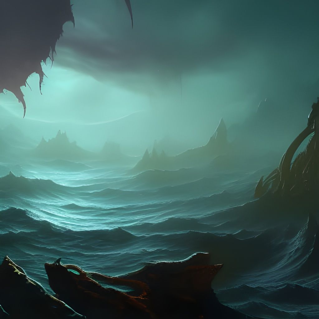 Demonic Eldritch Ocean: Detailed Matte Painting