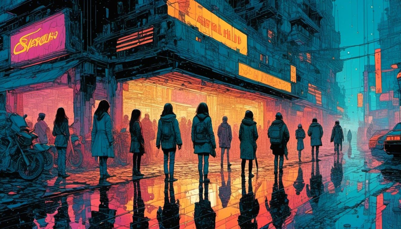 Nightclub Scene: Pen and Ink Surrealism