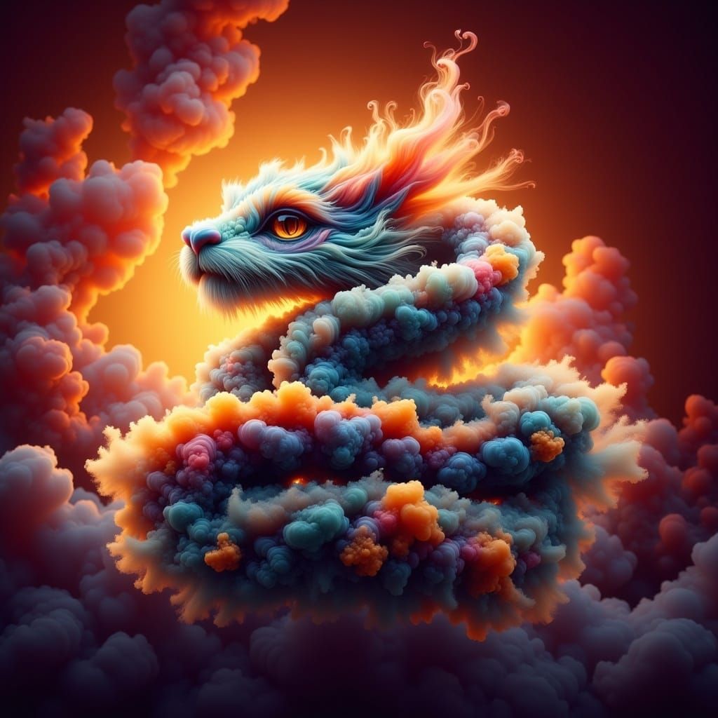 Adorable Fluffy Baby Snake in Whimsical Style