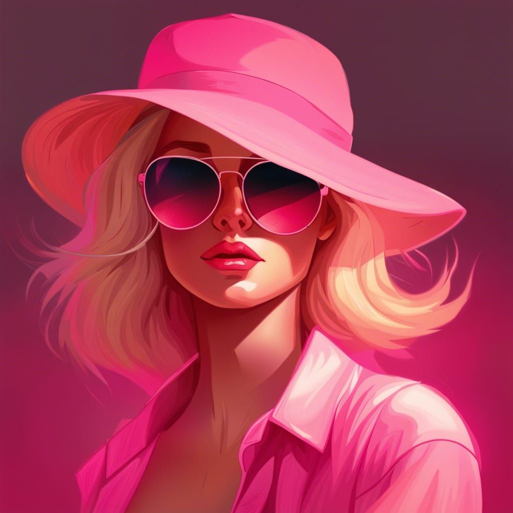PINK. a woman with blonde hair wearing sunglasses