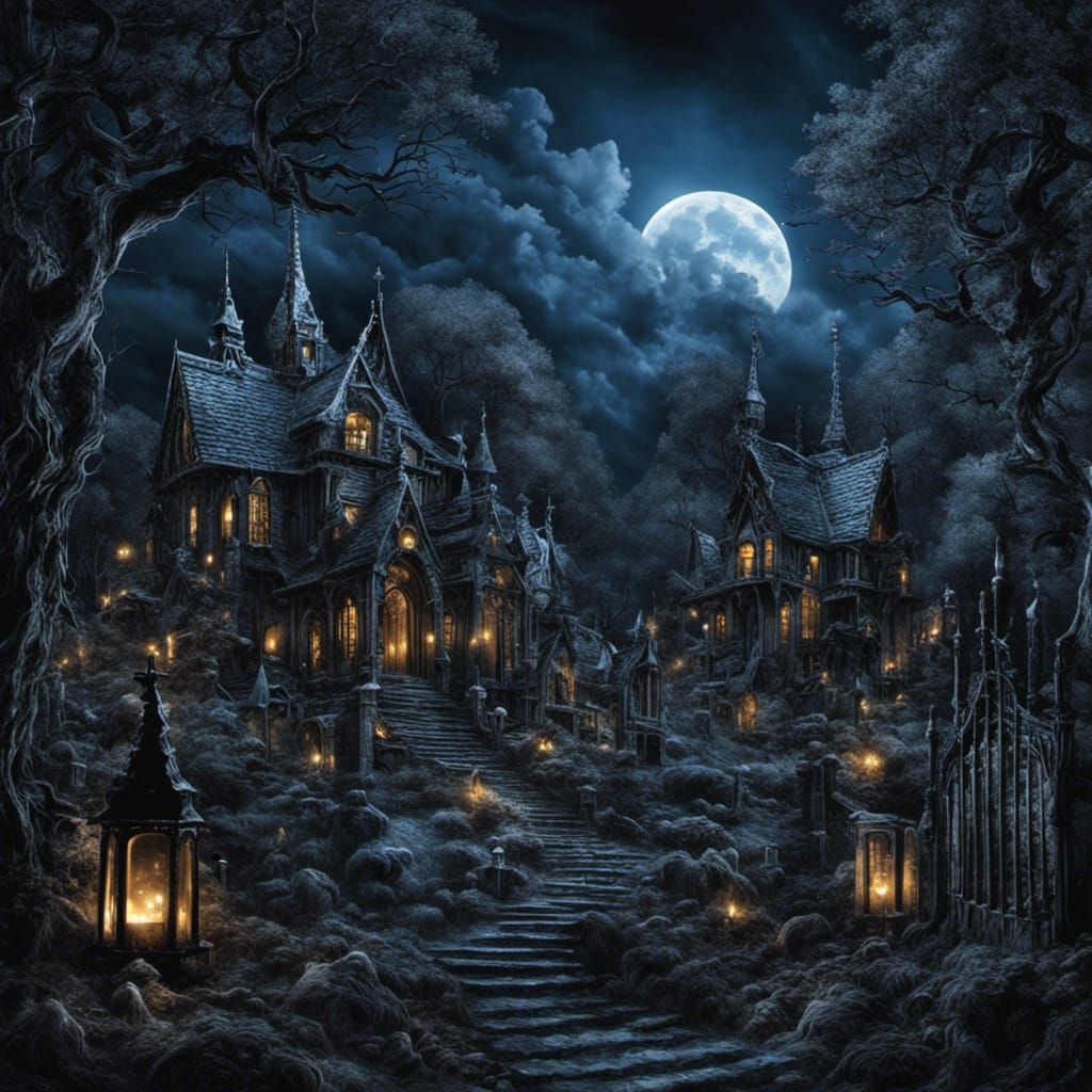 High Gothic Graveyard Forest in Tim Burton Style