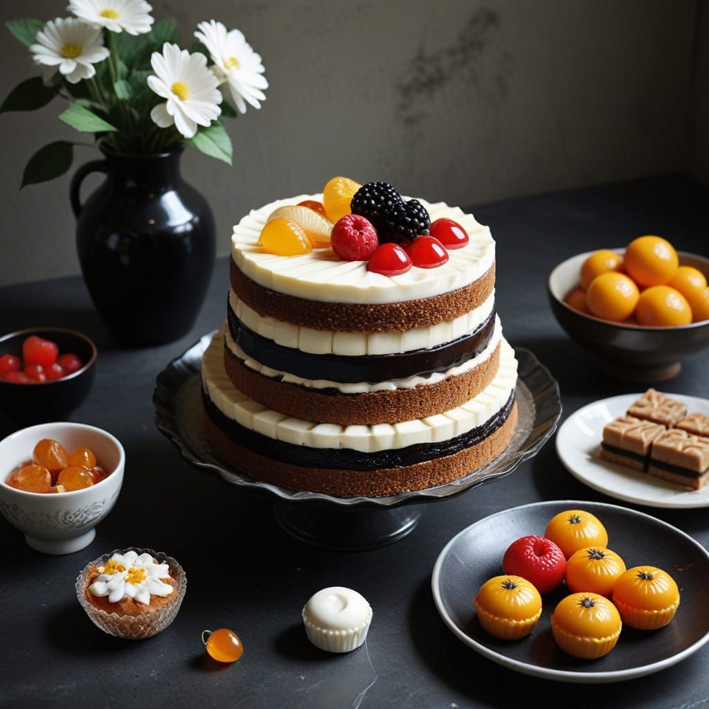 Modern Korean Dessert Still Life in Vintage Style