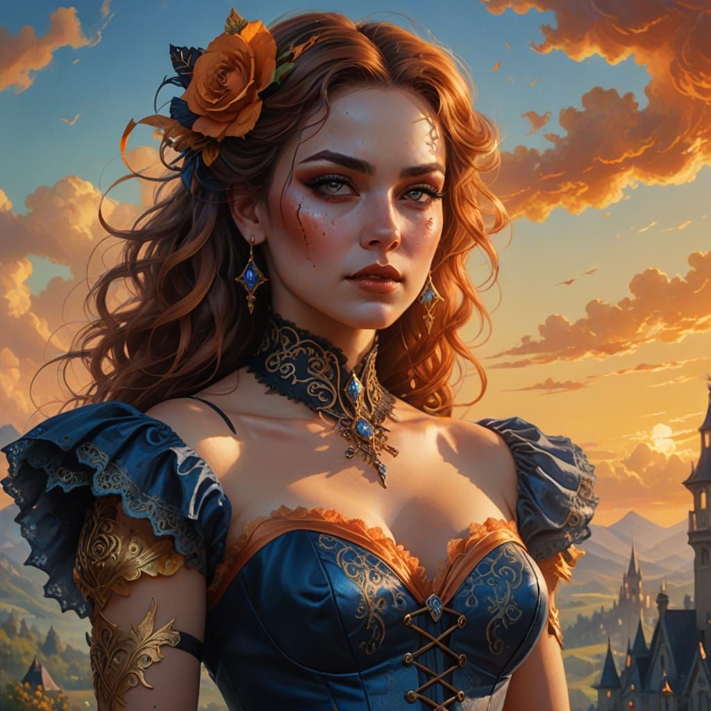 Woman Merges with Landscape in Oil Painting Style