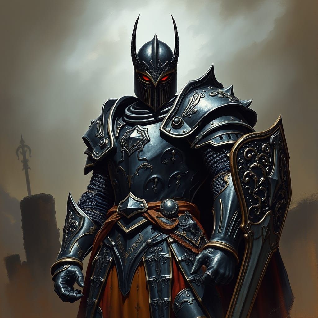 Dark Fantasy Black Knight in Ornate Armor