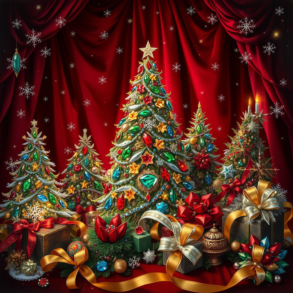 Gem-Encrusted Christmas Scene in Art Nouveau Style