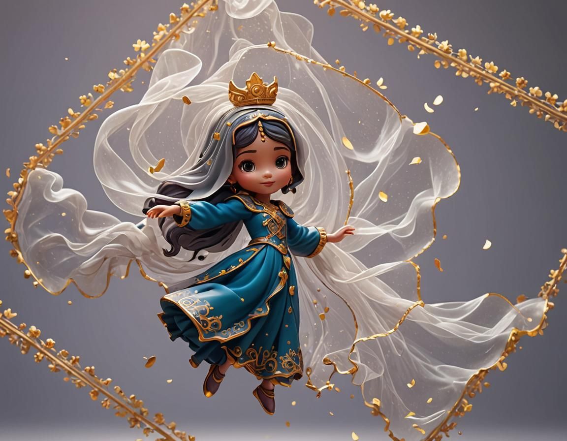 Dancing Figurine with Veil, Detailed Digital Matte Painting