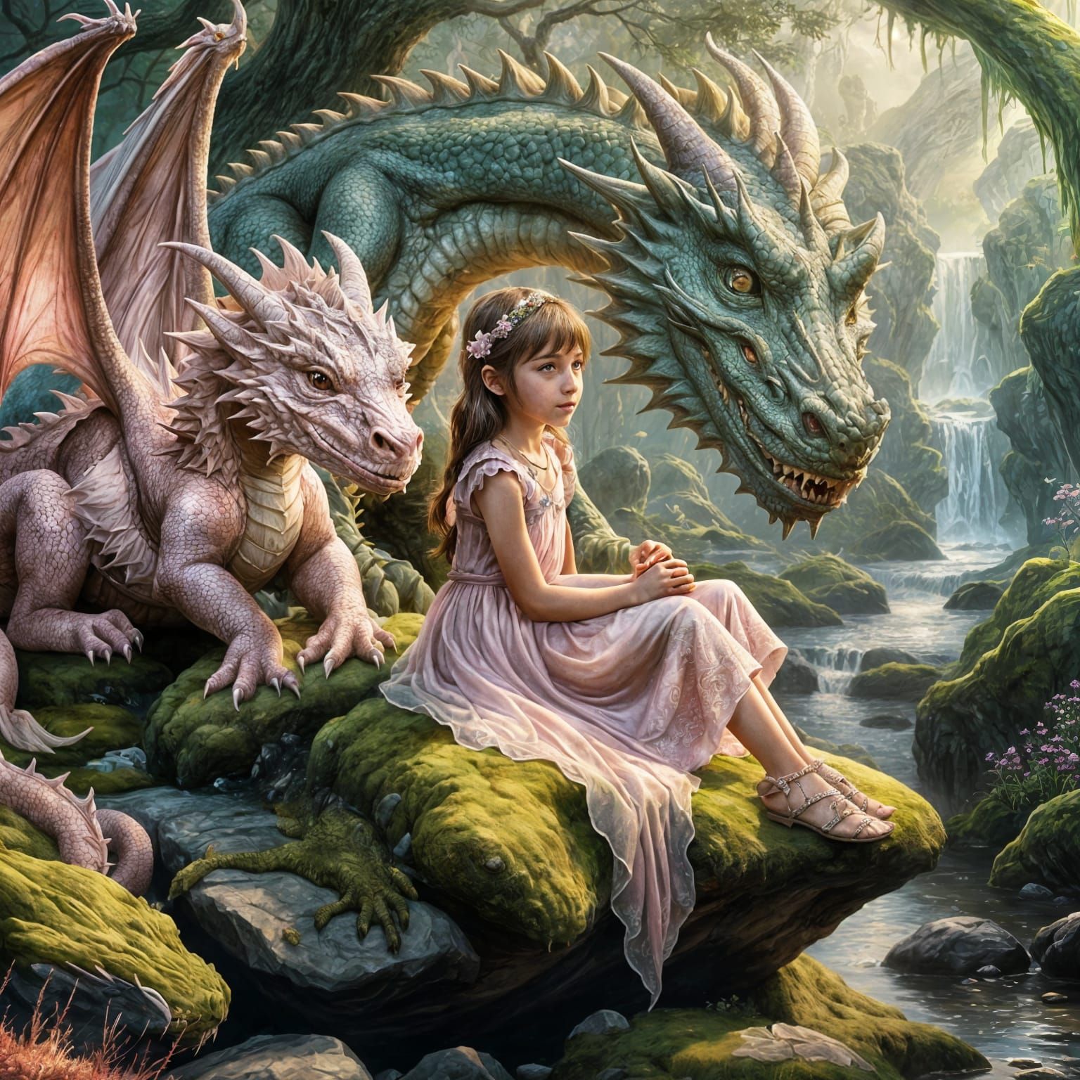 Enchanting Dragon and Girl Fantasy Art