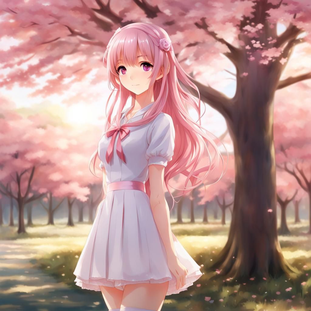 Adorable Anime Girl with Pink Hair and Blush
