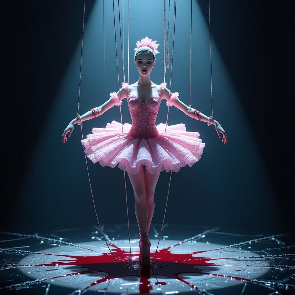 Pink Lace Ballerina Puppet in Dark Fantasy Style