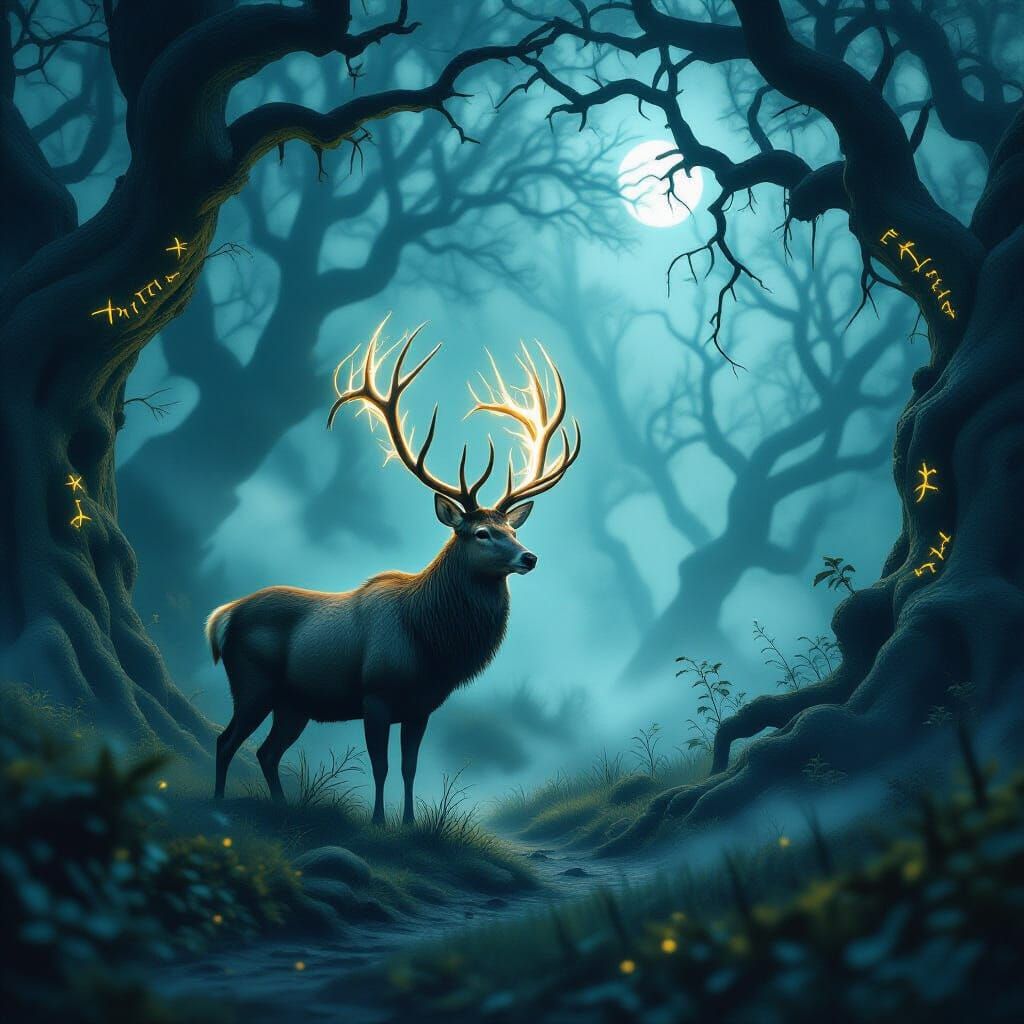 Majestic Buck Deer in Ethereal Forest Clearing