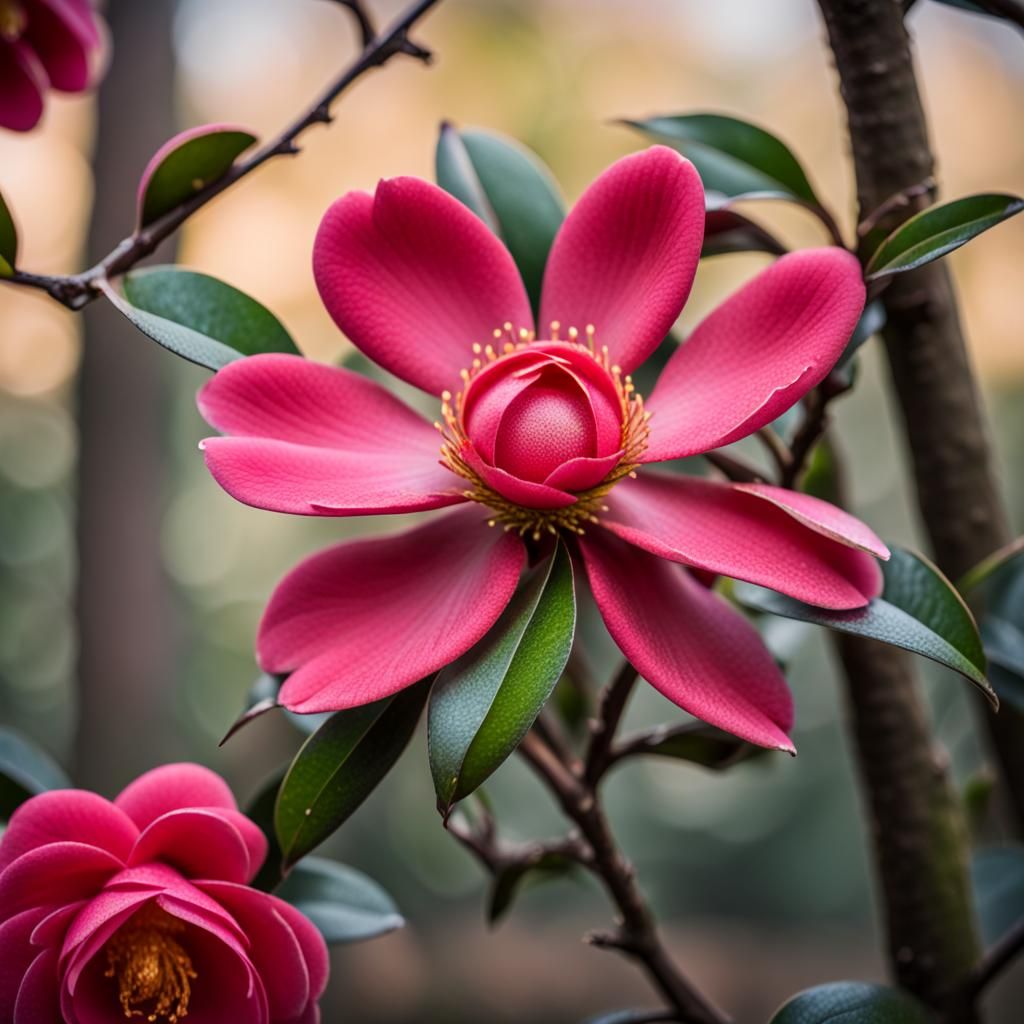 Detailed Close-Up of a Camellia Flower