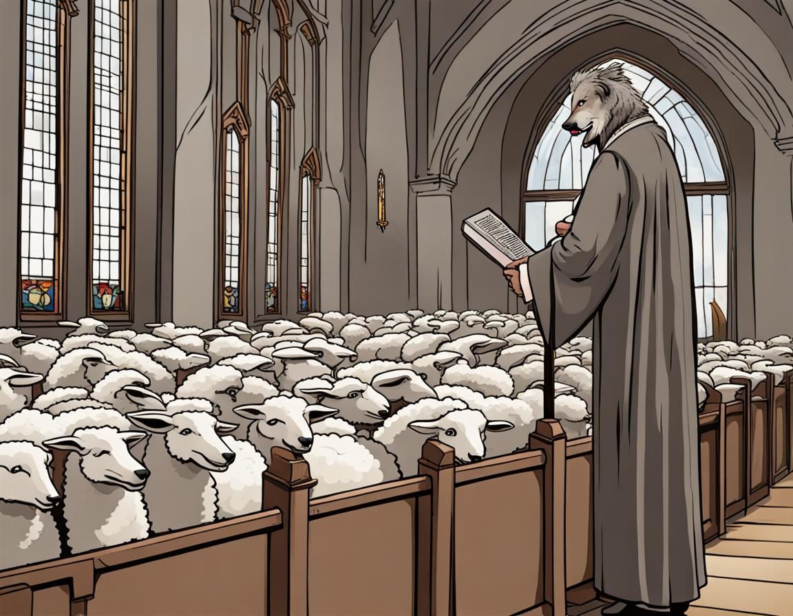 Wolf in Sheep's Clothing Preaching to Sheep