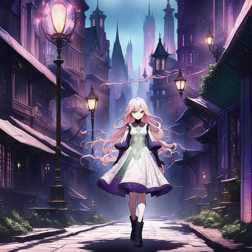 Anime Girl with Pink Hair in City Street