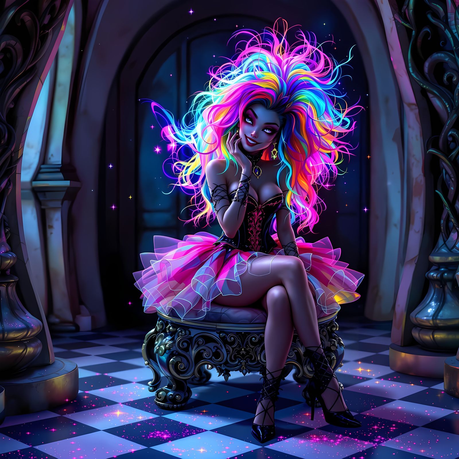 Enchanted Dark Fairy Seated on Twisted Throne
