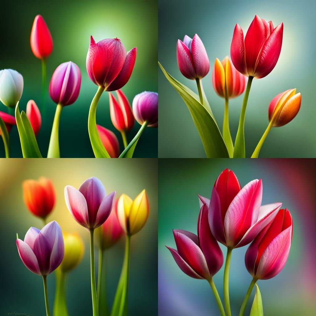 Colorful Tulips with Morning Dew in 16K Resolution