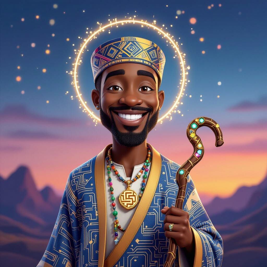 Afrofuturist Shepherd NFT Character with Digital Pendant