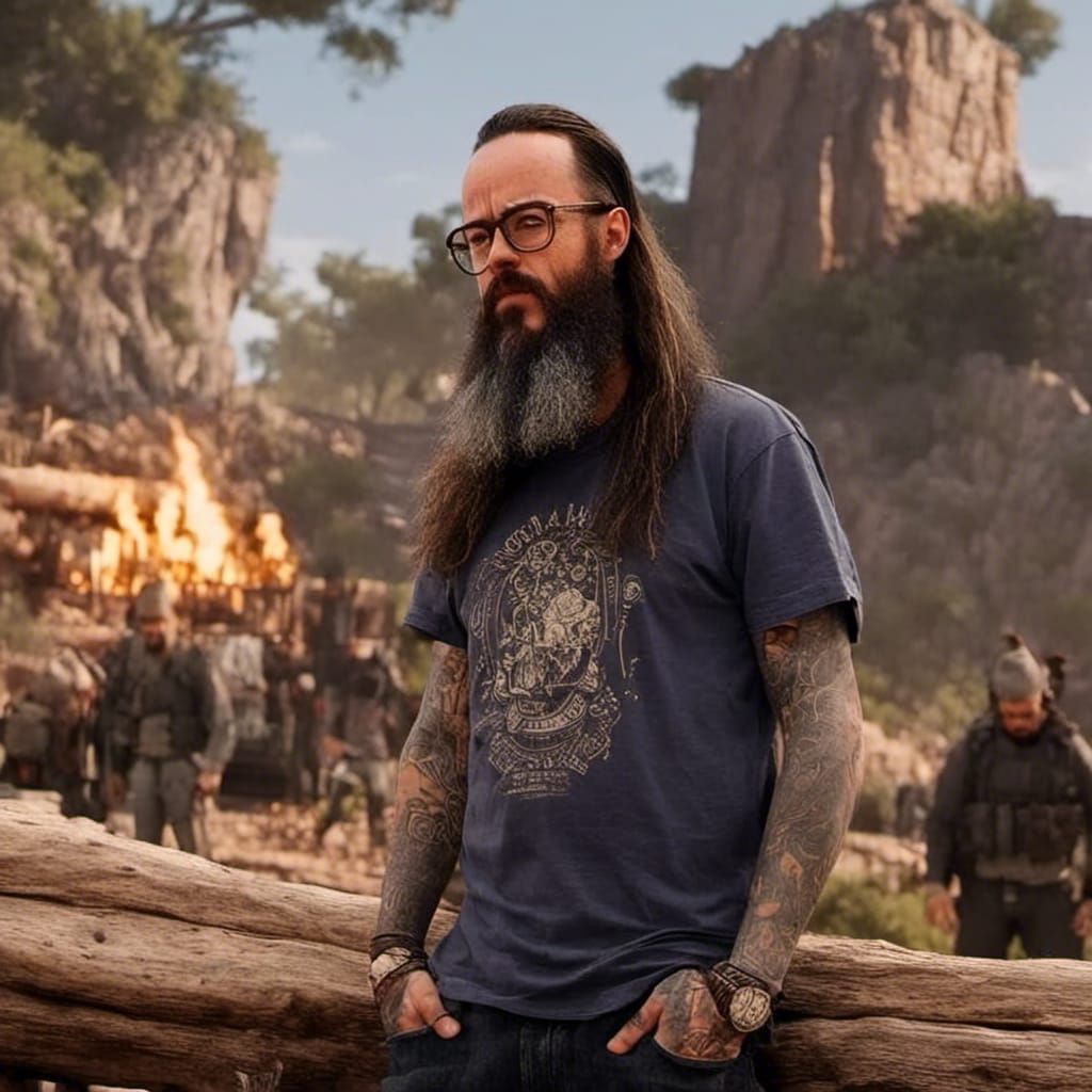 Person in Torn Shirt: Detailed Matte Painting