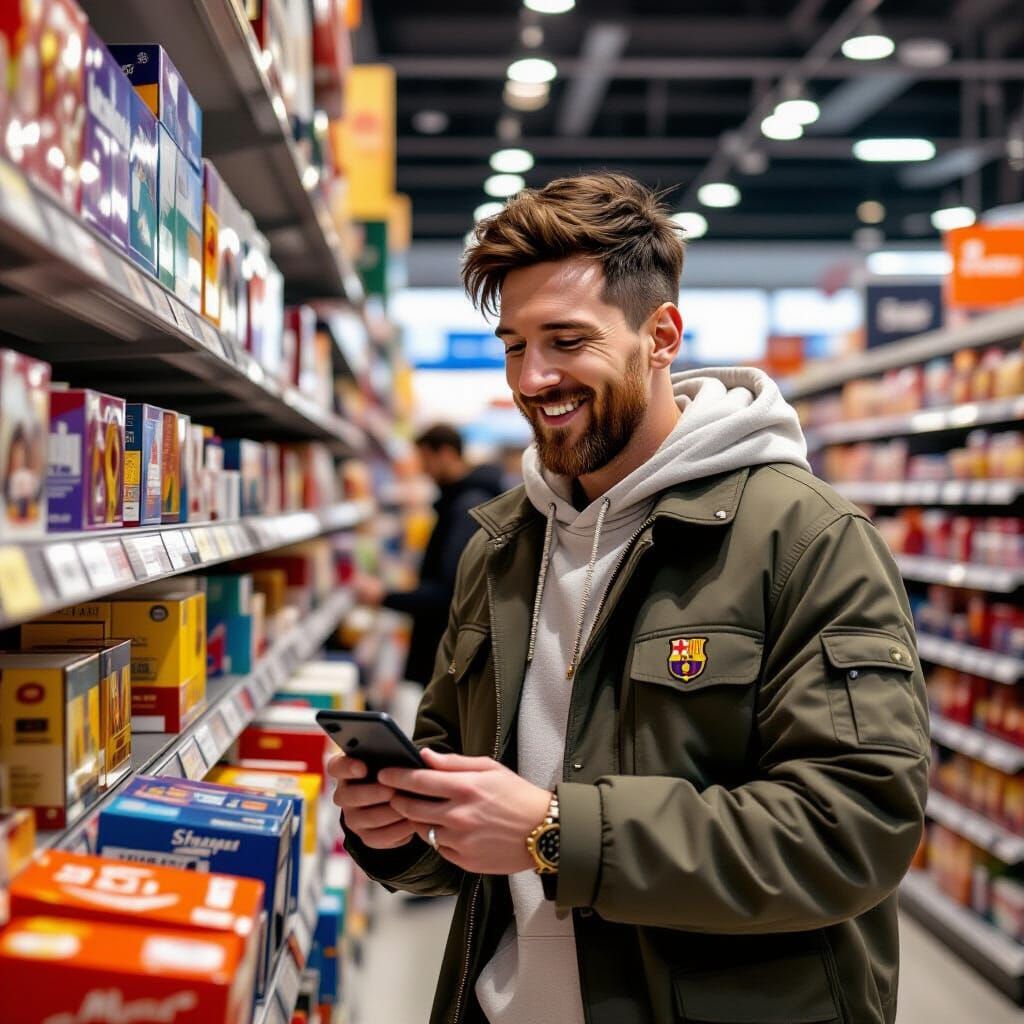 Lionel Messi Shopping on Shopee: Art Nouveau Digital Art