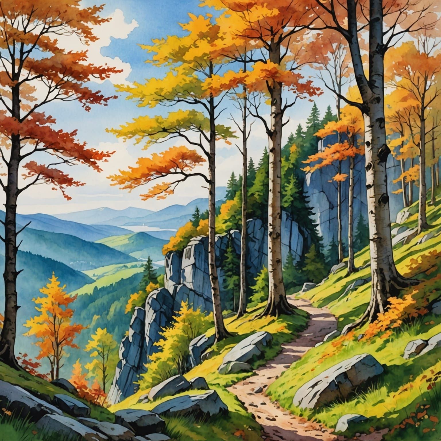 Mountain Landscape in Anime Watercolor Style