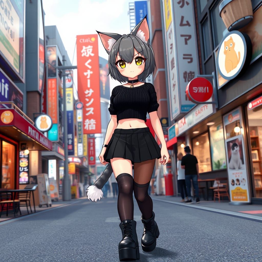 Anime Nekomusume in Feline Shibuya, 3D Rendered