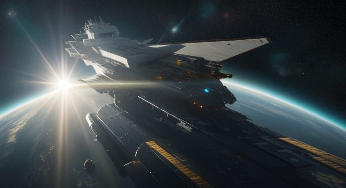 Sci-Fi Freighter Drifting Through Space