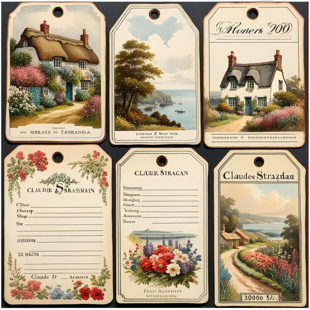 Vintage Seaside Cottage Collage in Watercolor Style