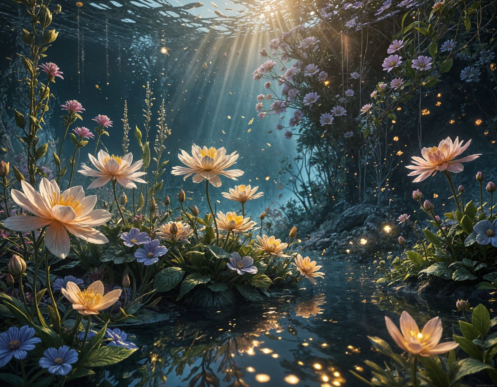 Ethereal Sea Flowers in a Dramatic Digital Painting
