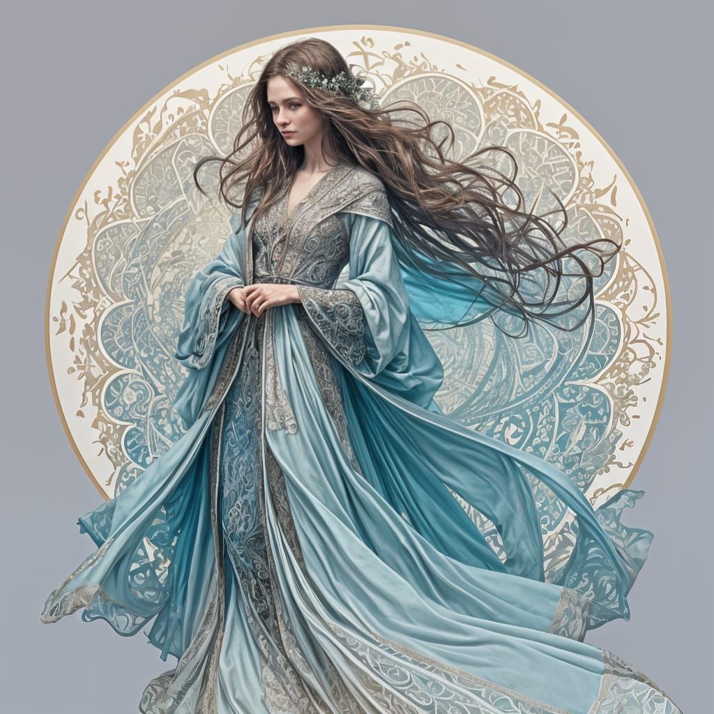 Girl in Fractal Lace Robe: Intricate Digital Art