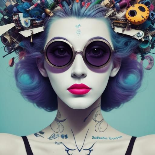 Surrealist Portrait: Tattooed Man in Cloudy Dreamscape