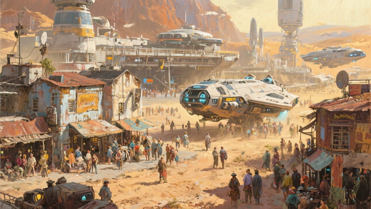 Vibrant Offworld Space Colony in Painterly Style