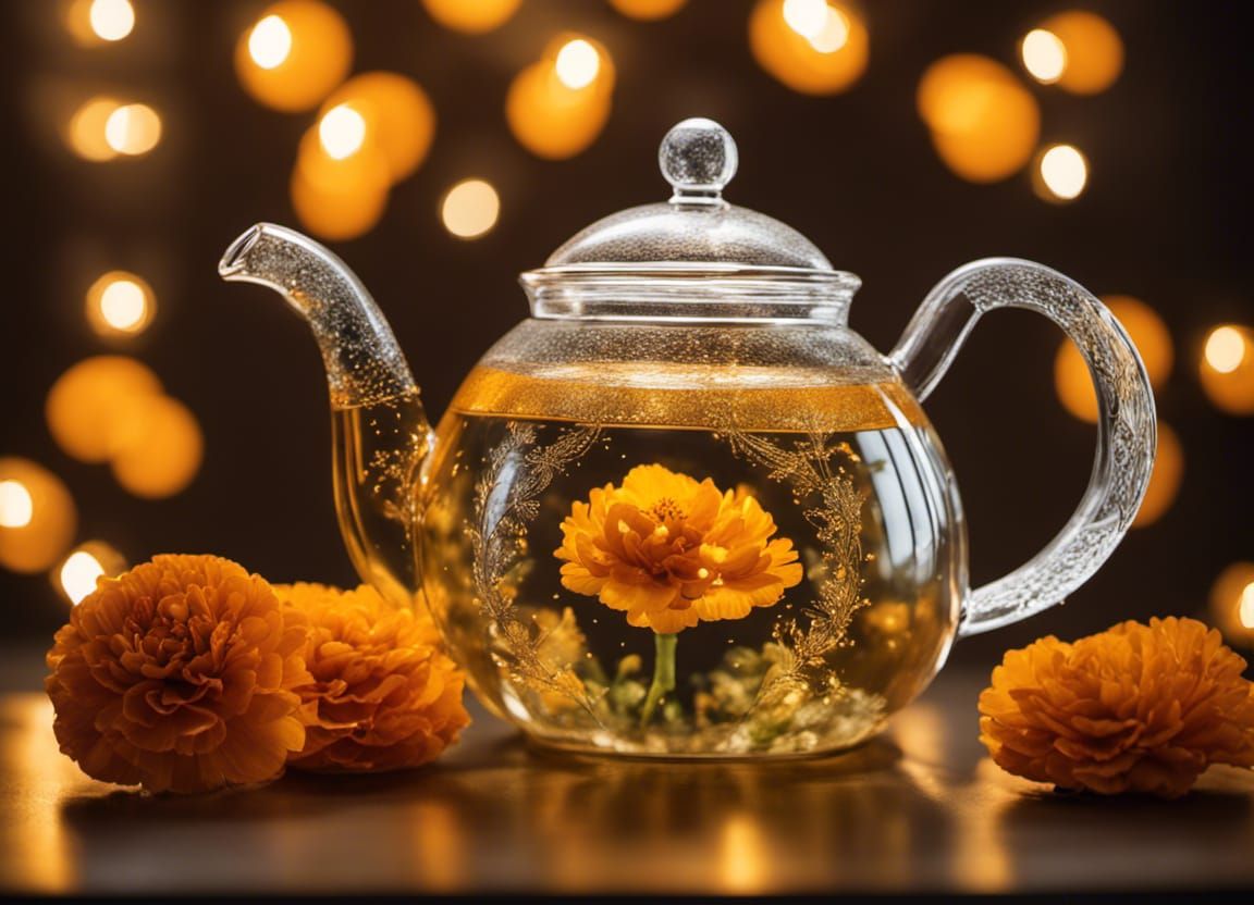 French Marigold Teapot with Fairy Lights