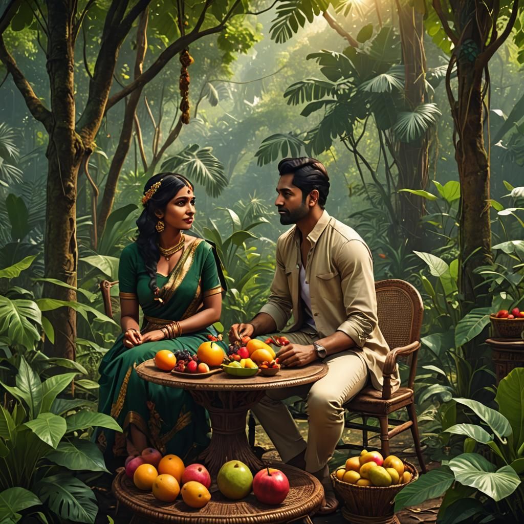 Indian Couple's Jungle Date: A Digital Art Piece