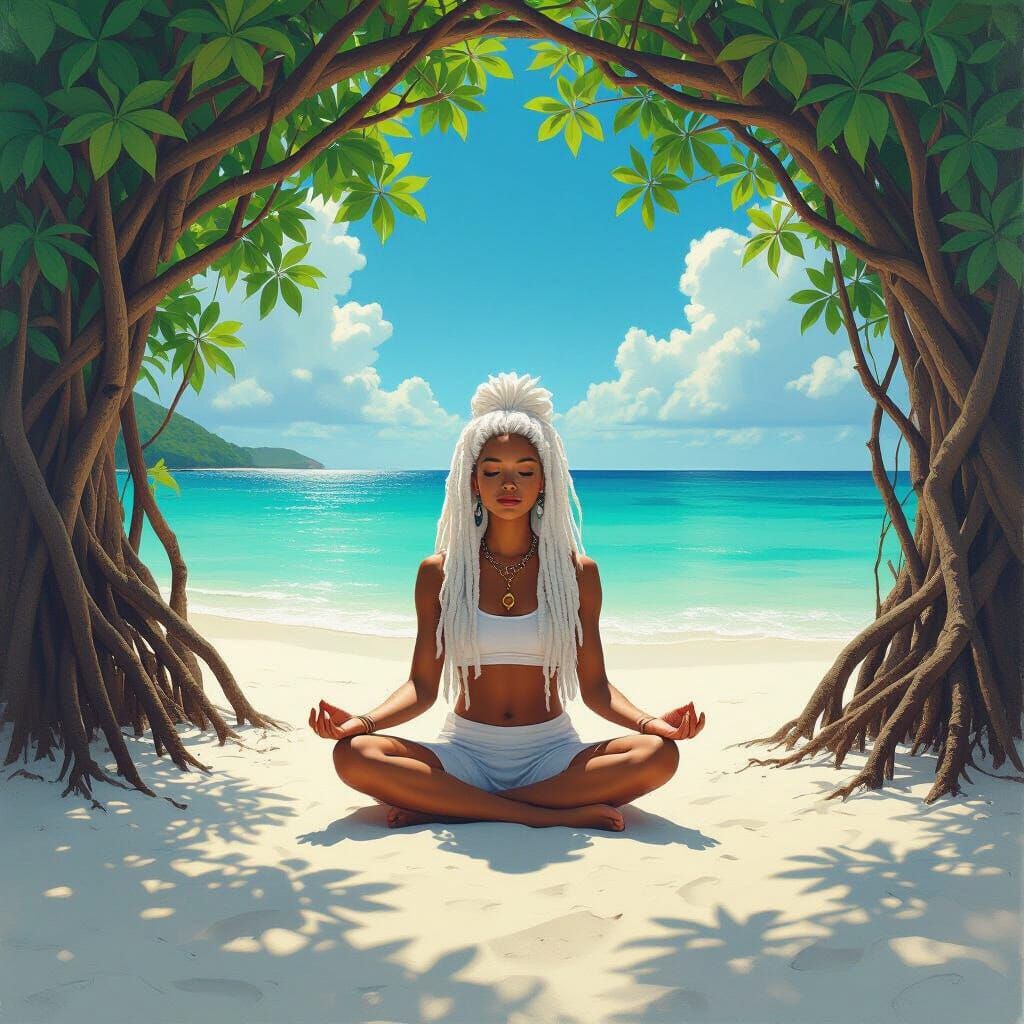 Surrealist Beach Meditation in a Tropical Setting