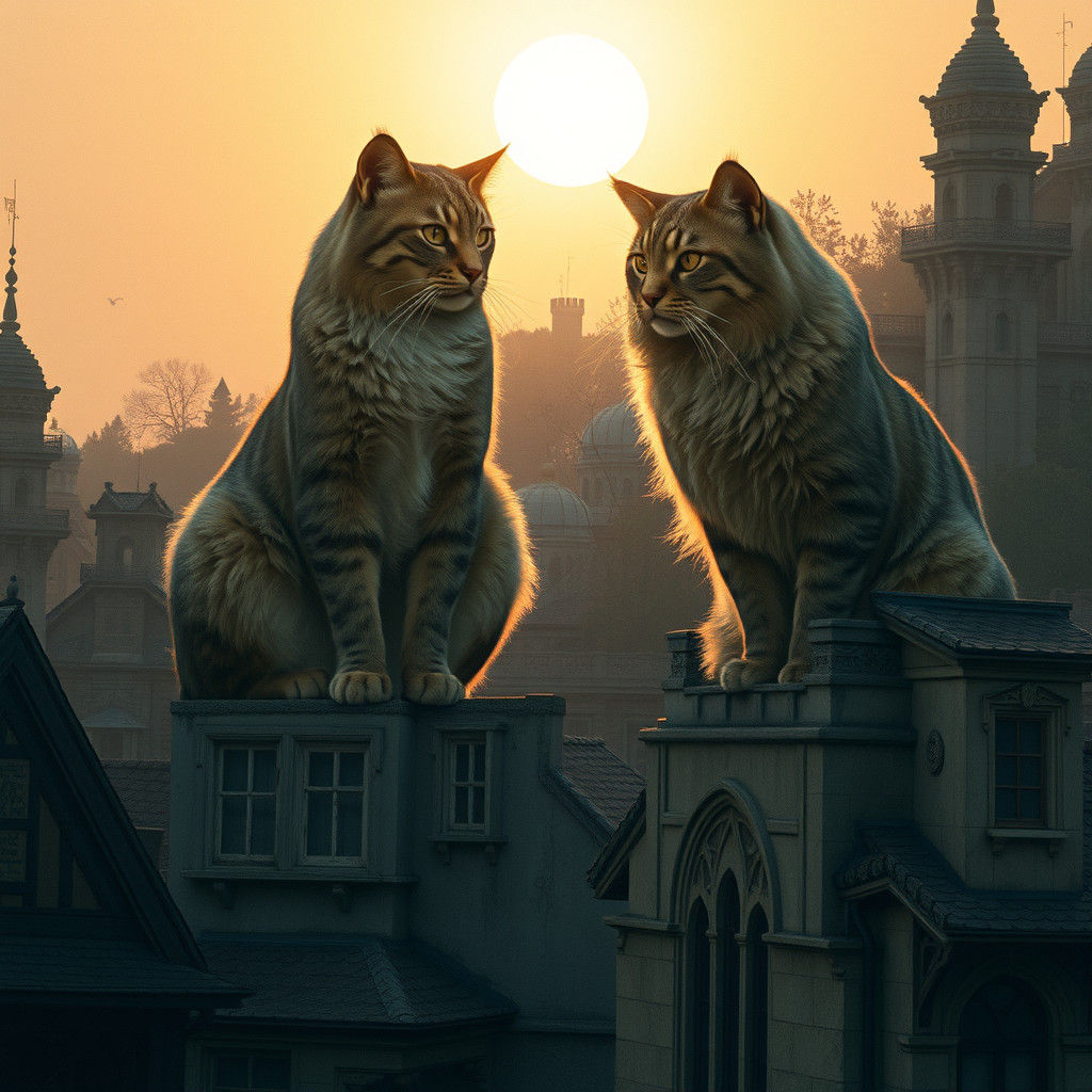 Giant Cats Rule Ancient Village: Cinematic 35mm