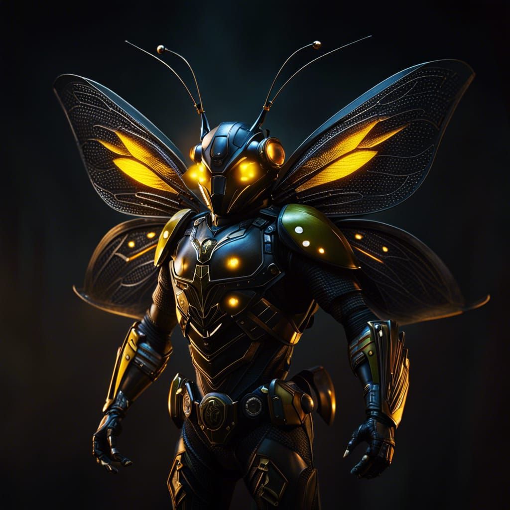 Hyperrealistic Firefly Superhero with Compound Eyes