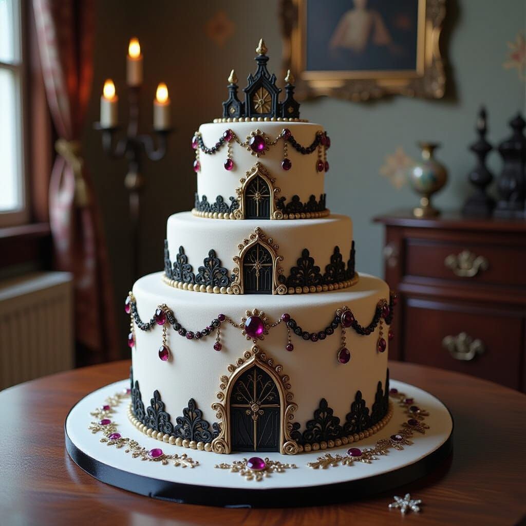 Gothic Jewel-Encrusted Clay Cake in Home